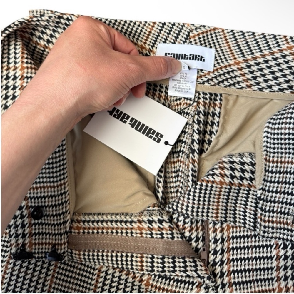 SAINT ART Nessa Tan Midrise Houndstooth Plaid Straight Wide Leg Pant Size S - Picture 8 of 8